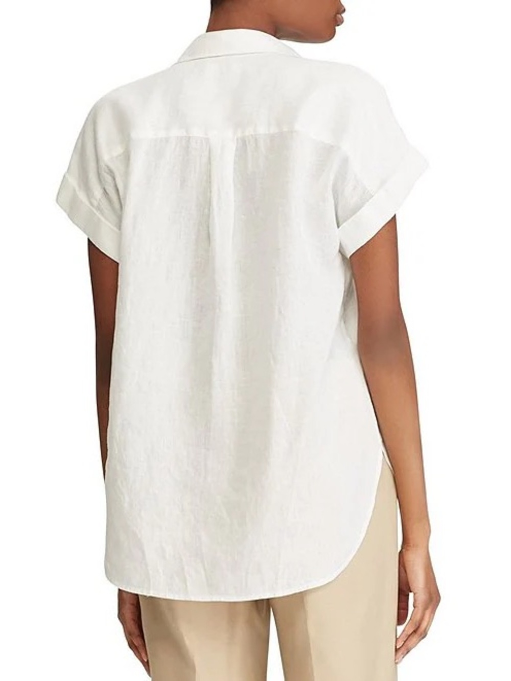 Ralph Lauren White Short-Sleeve Linen Button Front Shirt - Picture 2 of 9